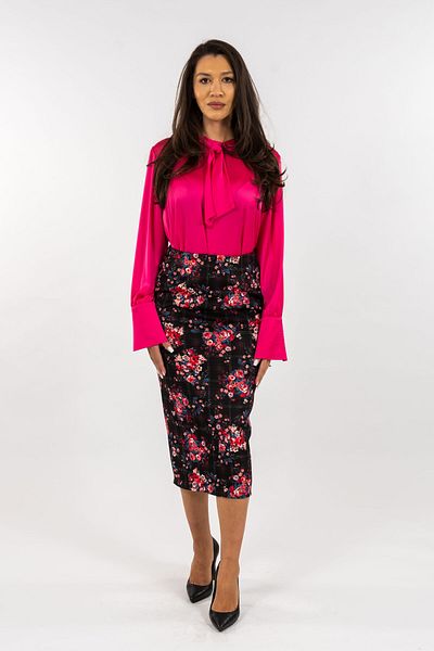 Gorgeaux Pink Outfit Pink Blouse and Floral Skirt Fabiana - 4XL(48)