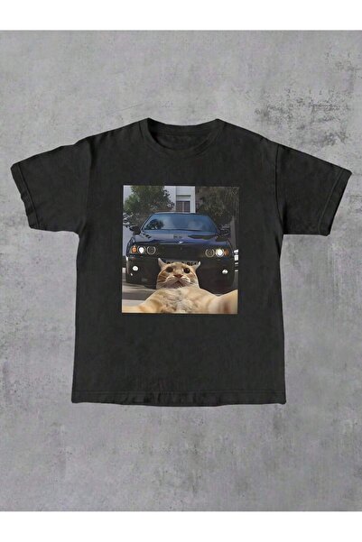 EVIus للجنسين، طباعة سيارة وقطة، تي شيرت كبير الحجم،