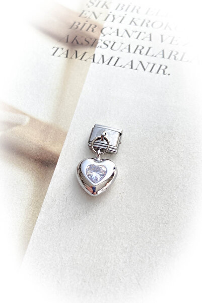 roshel Gümüş Renk Kararmaz İtalyan Bileklik Kalpli Taşlı Charm 9 Farklı Model