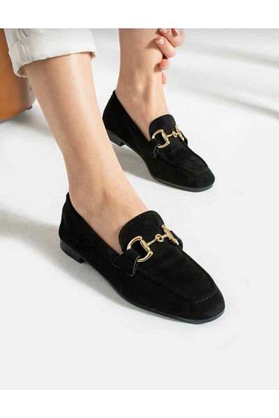 ALTINOK Women's Suede Buckle Loafer Black
