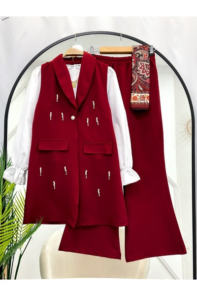 YEDİLALE Pearl Embroidered Vest Pants Double Set [Excluding Shirt]