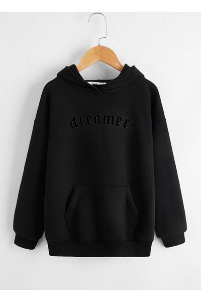 RPT MODA Oversized Dreamer Printed Detail Basic Sweatshirt with Hood