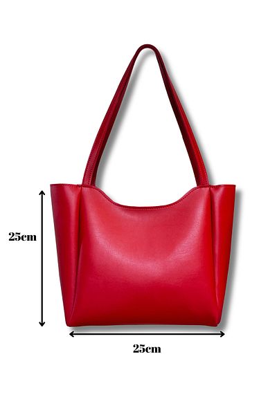 fular & bags Geantă roșie pentru cumpărături de mână și de umăr pentru femei, cu fermoar și închidere cu capse
