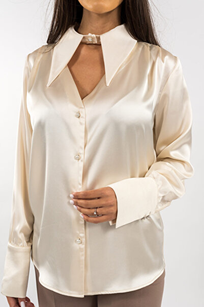 Gorgeaux Cream Silk Shirt with Pointed Collar - M(38)