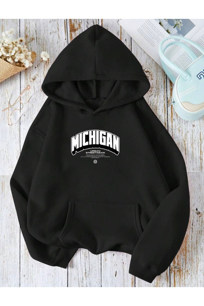 RPT MODA OVERSIZED MICHIGAN PRINT ΛΕΠΤΟΜΕΡΗ ΦΟΥΤΕΡ ΜΕ ΚΟΥΚΟΥΛΑ