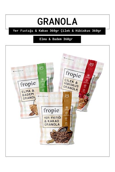 FROPİE Fropie Peanut & Cocoa - Strawberry & Hibiscus - Apple & Almond Granola Set of 3