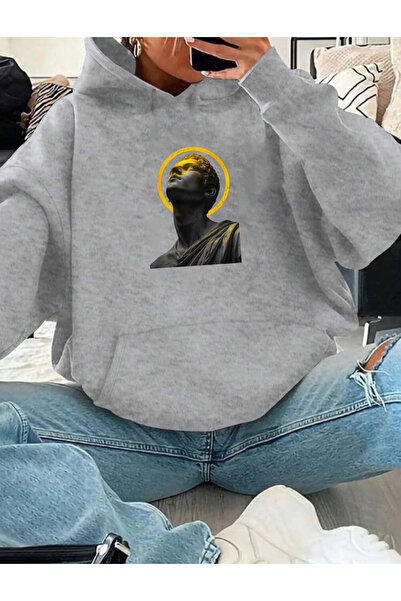 RPT MODA PULOVER DE BAZĂ CU GLUGĂ DETALIE DE IMPRIMARE PLAN GALBEN OVERSIZE