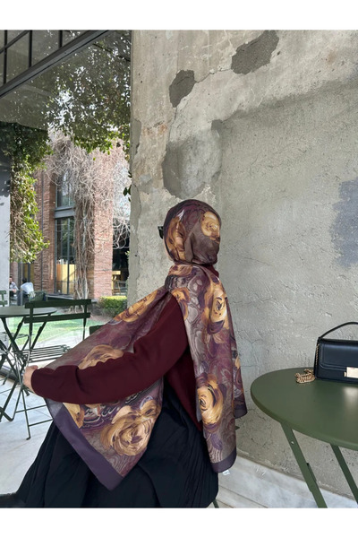 Qalortex Scarf Βαμβακερό σάλι με σχέδιο τριαντάφυλλο-μούρδιμπ