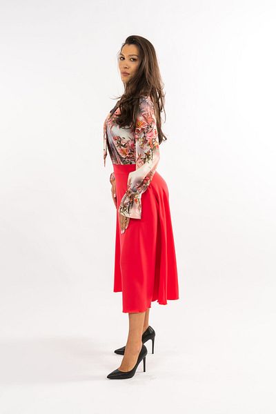 Gorgeaux Red Floral Skirt and Blouse Set - XL(42)
