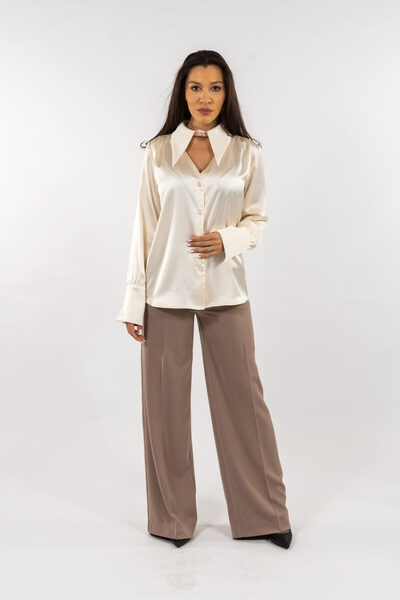 Gorgeaux Cream Blouse and Brown Pants Set Estera - 5XL(50)
