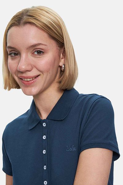 UCLA Madeira Navy Blue Polo Neck Embroidered Standard Fit Women's Dress
