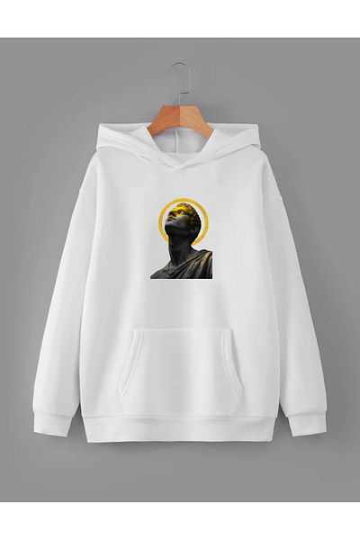 RPT MODA Oversized Yellow Plan Printed Detail Basic Sweatshirt with Hood