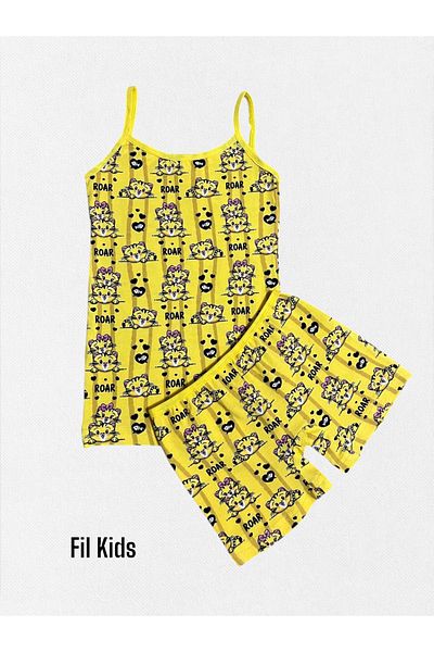 elmas kids Σετ μπόξερ εσώρουχο για κορίτσια από 100% βαμβακερό κίτρινο γατάκι με σχέδιο