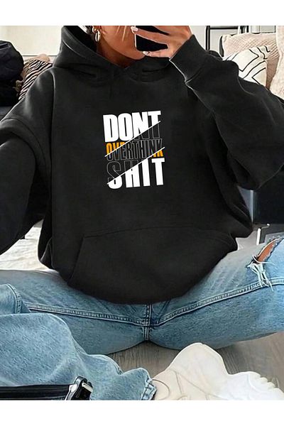 RPT MODA Oversized Dont Printed Detail Hooded Basic Sweatshirt