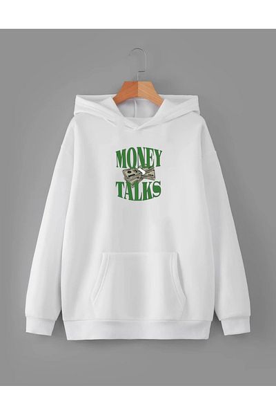 RPT MODA Oversize Money Talks Printed Detail Basic Sweatshirt with Hood