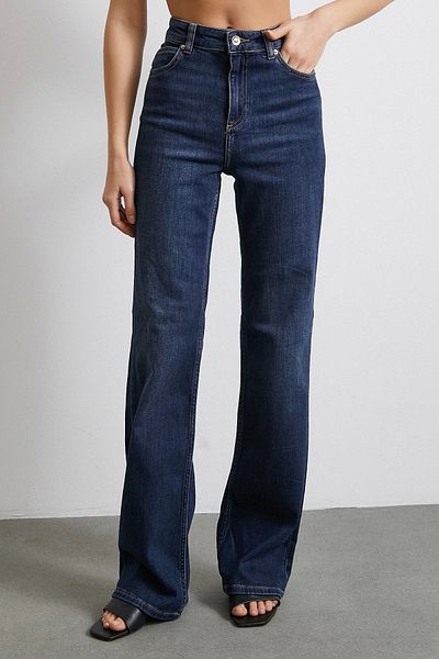 Never more High Waist Lycra Flared Jeans Navy Blue
