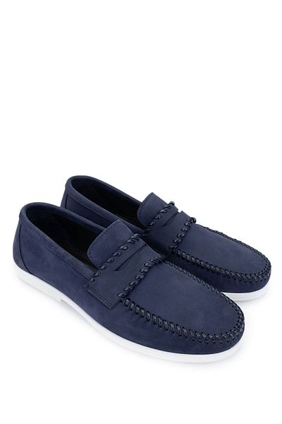 Tamer Tanca Men's Genuine Leather Navy Nubuck Loafer Shoes