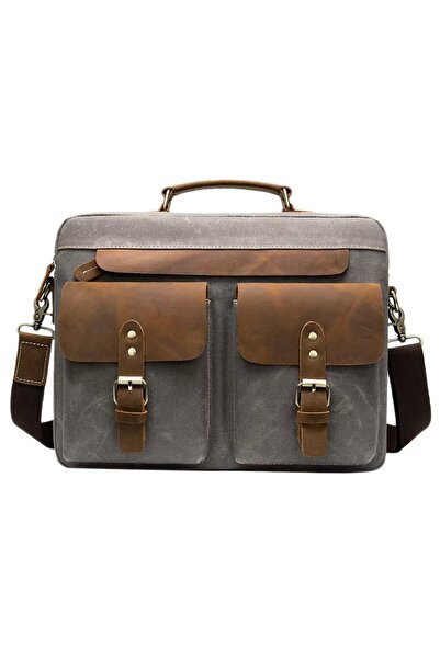 delis Servieta Unisex , Percival Gt2744, Denim/piele Naturala, Gri-maro