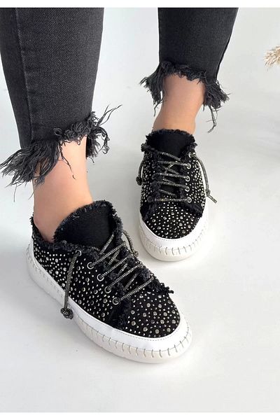 KAZAX Guji Black Denim Lace-Up Sneakers