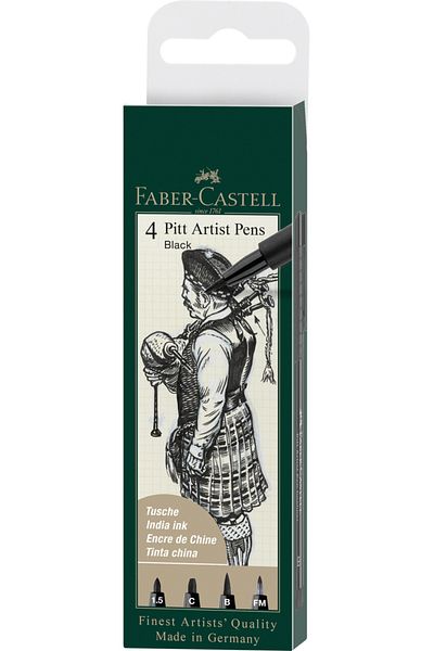 Faber Castell Pitt Artist Pen Set 4 Pcs Black (1.5,C,B,FM) Faber-Castell