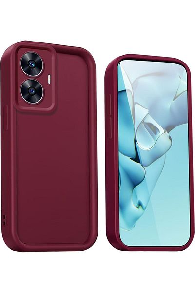 Fibaks Realme C55 Compatible Case with Camera Protection Soft Textured Shock Absorbing Burgundy Silicone Cover