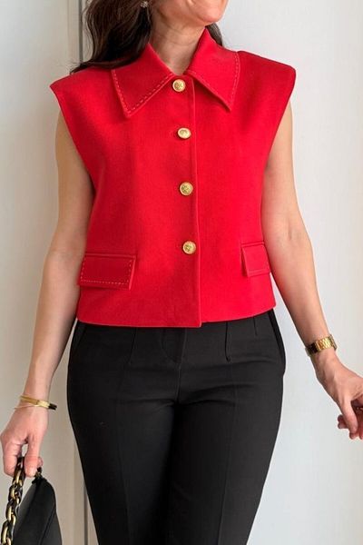 Suzi Women's Red Vest with Padded Stitching Detail 29183