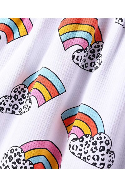 Bonfino Bonfino Dress With Rainbow Print and Frills - White