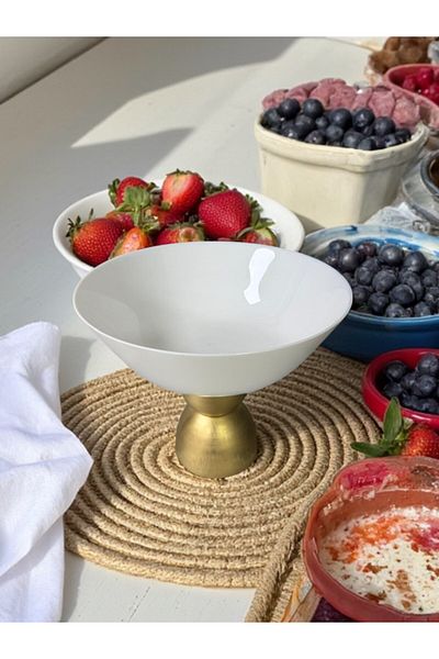 Violenza Home Lucio Wooden Leg Gold 23 cm Pit Presentation Plate, Fruit Bowl, Dessert Presentation, Snack Bowl, Bowl, Presentation Bowl