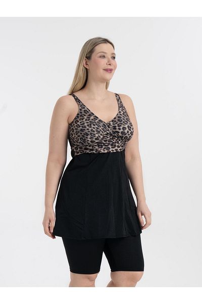 AQUAVİVA Aquaviva Women's Black Leopard Pattern Large Size Croissant Tights Gathering Clothes