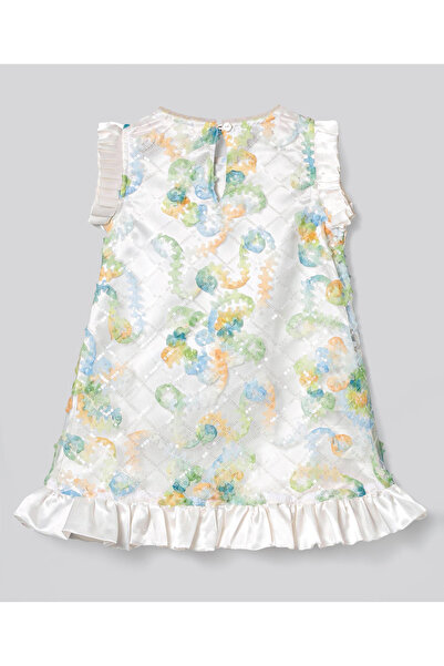 Bonfino Woven Sleeveless Printed Party Dress With Sequin Detailing - White