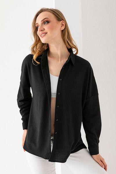 GİYSA Cămașă jacquard cu mânecă lungă pentru femei, neagră - 25Y 10039