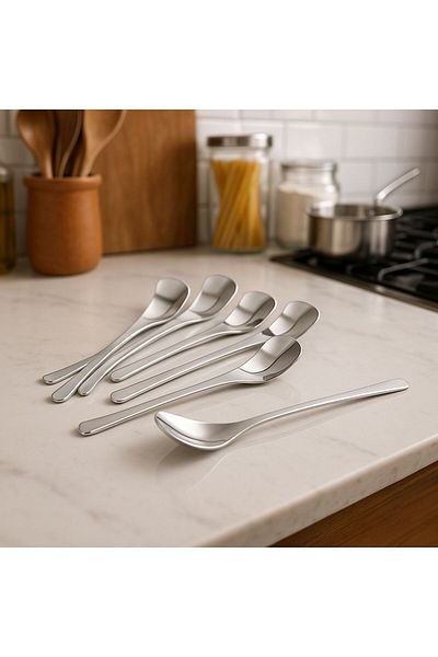 Onedekor Set of 6 Stainless Steel Teaspoons Shiny Silver