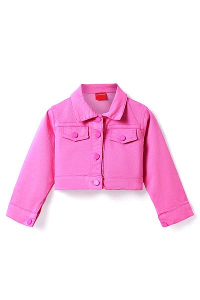 Babyhug Babyhug Cotton Knit Floral Printed Frock & Full Sleeves Solid Color Jacket - Pink