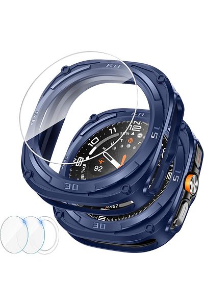 AWH for Galaxy Watch Ultra 47mm Case, TPU Bumper + 2 Tempered Glass Screen Protectors Rugged Cover