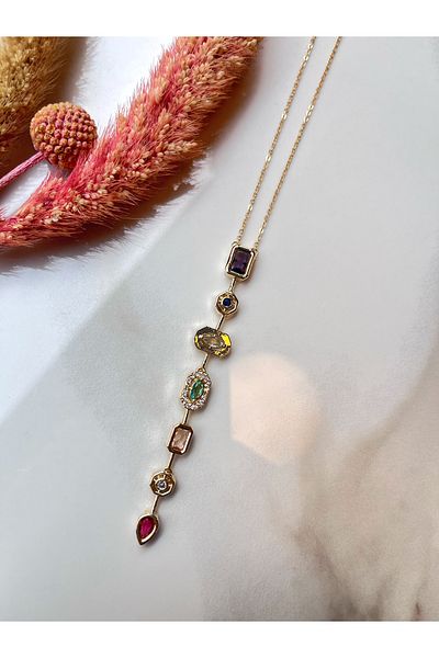 Miltonia Baguette Colored Stone Long Tarnish Resistant Quality Steel Necklace