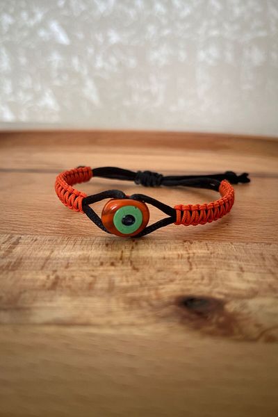 Balzamin Design Handmade Evil Eye Beaded Orange Black Adjustable Bracelet