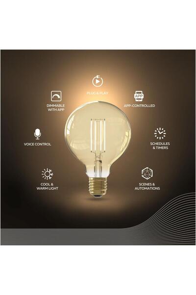 Calex Έξυπνη vintage (διακοσμητική) λάμπα LED Calex Filament, Wi-Fi, G95, E27, 7W, 806 lm