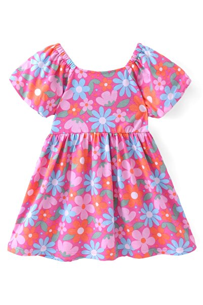 Babyhug Single Jersey Knit Half Sleeves Floral Printed Frock with Bloomer - Multicolor