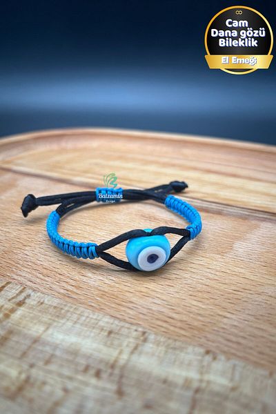 Balzamin Design Handmade Evil Eye Beaded Blue Black Adjustable Bracelet