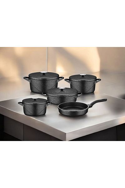 ozo GRANITE COOKWARE 9PCS SET -MADE IN TURKEY -Black COLOR