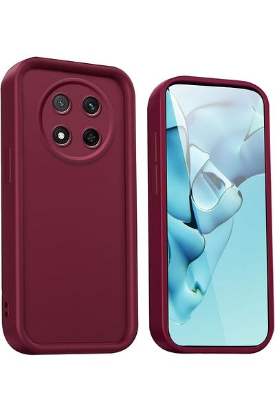 Fibaks Honor Magic 7 Lite Compatible Case with Camera Protection Soft Textured Shock Absorbing Burgundy Silicone Cover