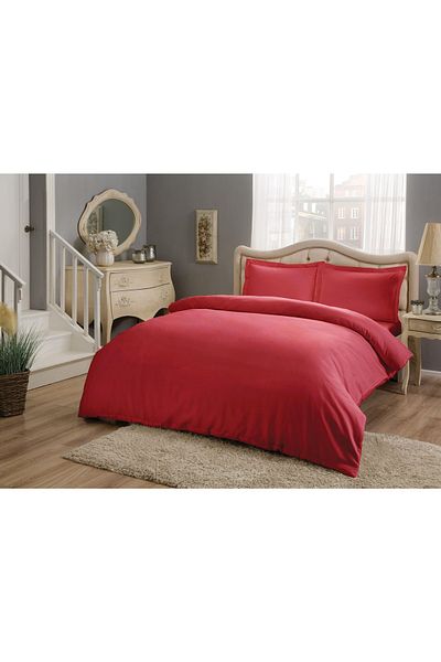 Taç Red Satin Duvet Cover Set Basic Red Without Elastic 200 Cm X 220 Cm