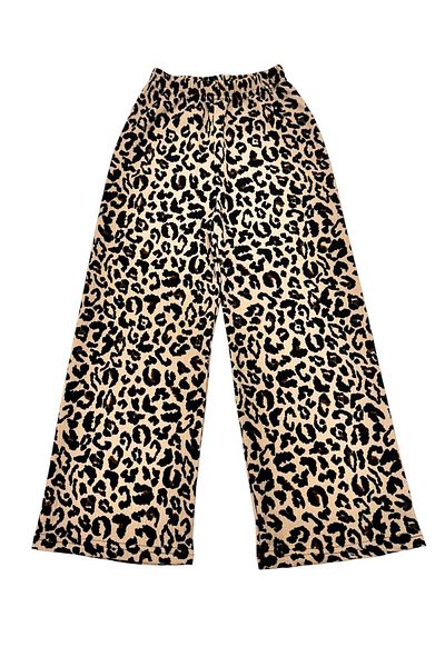 Esterella Girl's Spanish Leg Roll-Up Trousers /Girl's Loose Wide-Leg Trousers/ Roll-Up Leopard Trousers