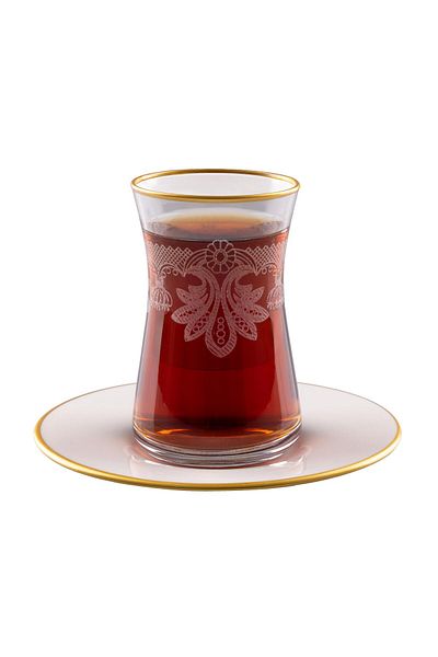 Anadolia طقم شاي مكون من 6 قطع مع طبق بورسلين منقوش بشكل رائع
