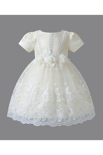 Mark & Mia Embroidered Detailed Round Neck Frock With Bow - White