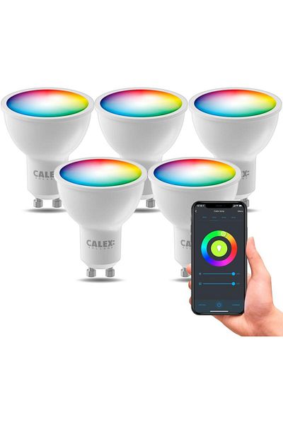 Calex Set of 5 Calex smart RGB LED bulbs, GU10, 4.9W, 4000 k, Bluetooth