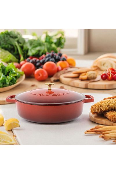 VAV GET Enameled Cast Iron Dutch Oven Braiser Pan, 28cm / 3.79l, Induction & Oven Safe.