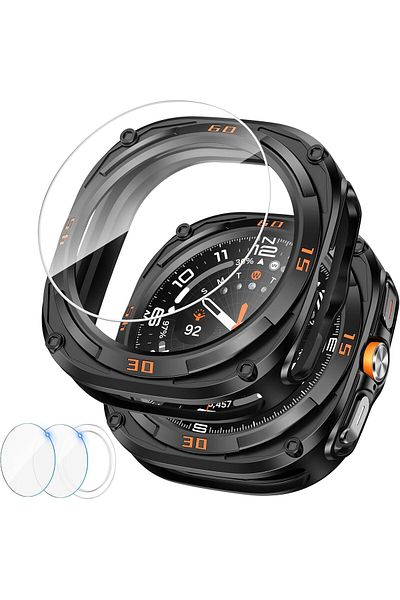 AWH Rugged Bezel Case for Galaxy Watch Ultra 47mm, TPU Bumper + 2 Tempered Glass Screen Protectors
