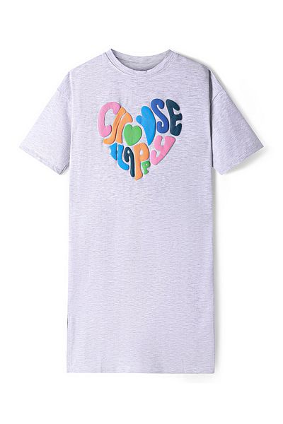 Primo Gino Primo Gino Cotton Knit Short Sleeves Chest Puffed Text Printed T-Shirt Style Frock - Light Grey