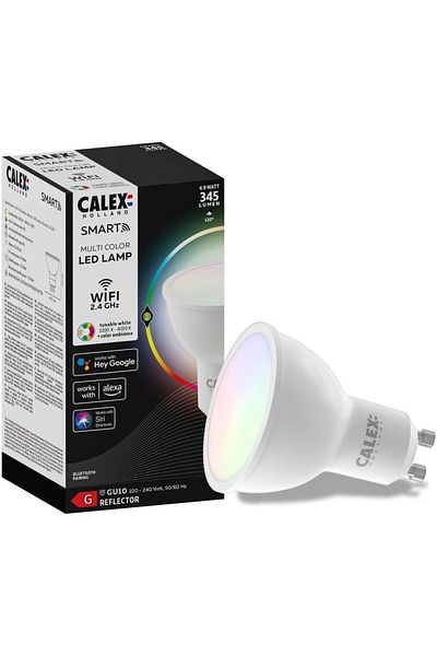 Calex Set of 3 Calex smart RGB LED bulbs, Wi-Fi, Bluetooth, GU10, 4.9W, 345 lm